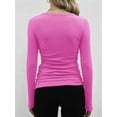 thumbnail image 4 of Womens Ribbed Long Sleeve Crewneck Casual Slim Basic Shirts Fitted Knit Tops Bright Pink M, 4 of 6
