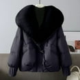 thumbnail image 2 of CharmCyan Women's Solid Color Fashionable Thick Warm Temperament Cotton Jacket With Large Collar Cotton Coat Jacket Black XL, 2 of 2