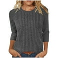 thumbnail image 2 of Otntypg Fall Spring Sweaters for Women Lightweight Casual 3/4 Sleeve Round Neck Ribbed Knit Pullover Tops Fashion Dressy Tunic Blouse Dark Gray L, 2 of 6