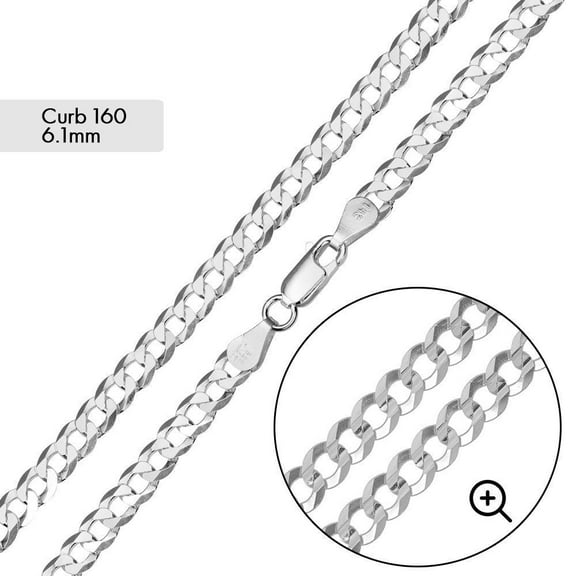 Sterling Silver 925 High Polished Curb 160 Chain 6.1mm Made in Italy 18" Jewelry Female Unisex