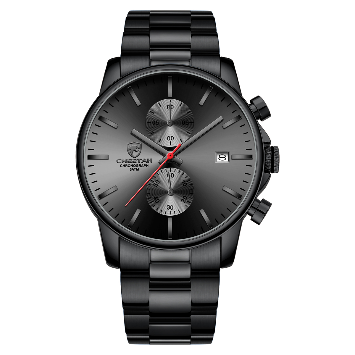 CHEETAH Fashion Business Mens Watches with Stainless Steel Waterproof Chronograph Quartz Watch for Men,Auto Date,Black&Red&Black