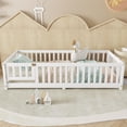 thumbnail image 7 of JOYFULIN Twin Size Floor Bed with Slats and Fence for Kids, Solid Wood Montessori Floor Bed with Door and Safety Guardrails for Girls, Boys, No Box Spring Needed, White, 7 of 7