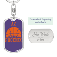 thumbnail image 2 of Phoenix Basketball City Purple Swivel Keychain Dog Tag Stainless Steel or 18k Gold, 2 of 10