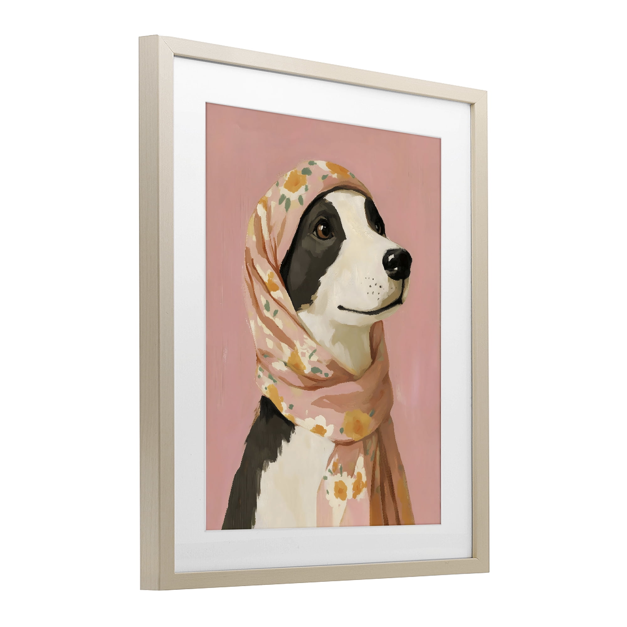 Stupell Industries Dog Babushka in Floral Scarf Birch Framed Print Under Glass, design by The Prints Vibe