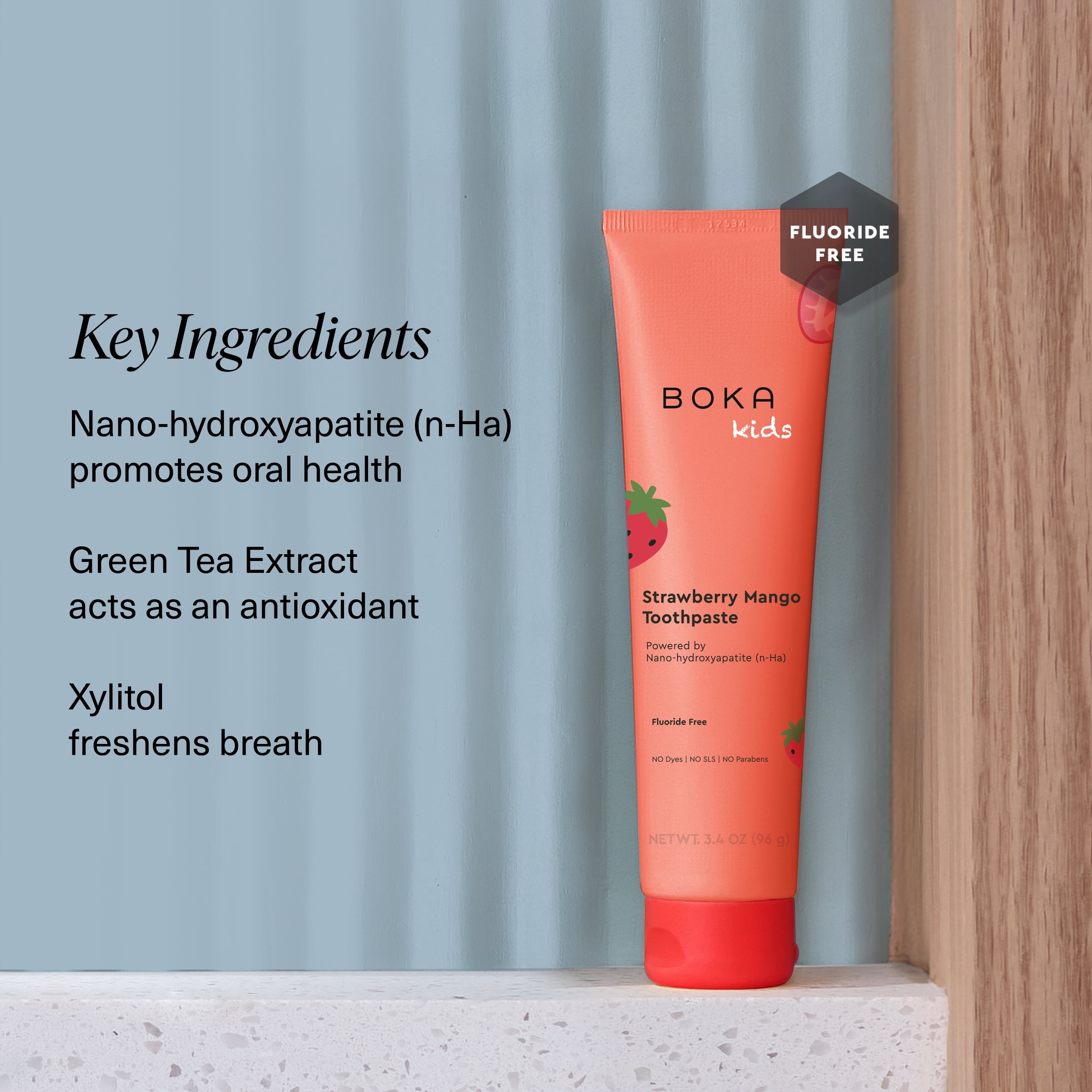 Boka Fluoride Free, Nano-Hydroxyapatite Kids Toothpaste, Strawberry Mango, 3.4oz