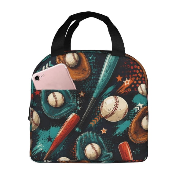 Sports Baseball Lunch Bag Reusable Thermal Lunch Box with Handle for Women and Men