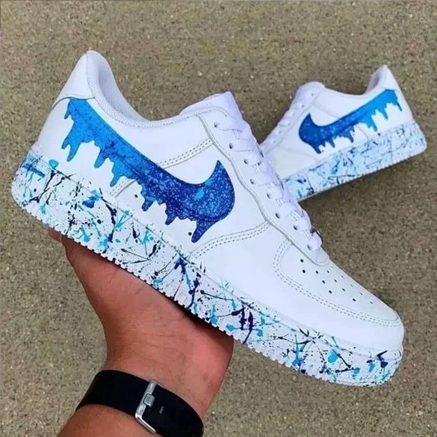 Air Force 1 Low Custom Blue Gradient Drip Splatter White Shoes Mens Size 10.5