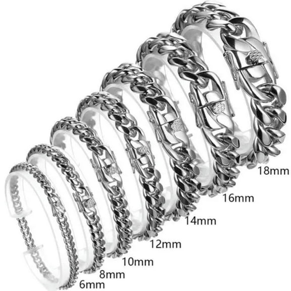 EOEMY 6mm-18mm Fashion Women Men Stainless Steel Miami Curb Chain Bracelet Bangle Gift-Silver-6mm-9 Inches Bracelet