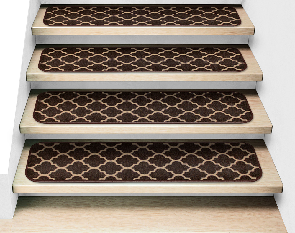 Set of 15 Attachable Indoor Carpet Stair Treads Moroccan Trellis