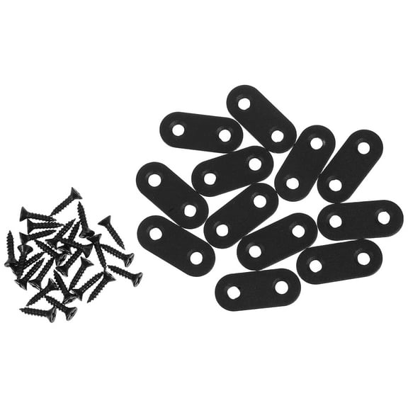 FRCOLOR 12 Sets Black Metal Flat  Braces Straight Brackets Repair Mending Bracket Plate For Wood Furniture Flat Plate Straight Bracket