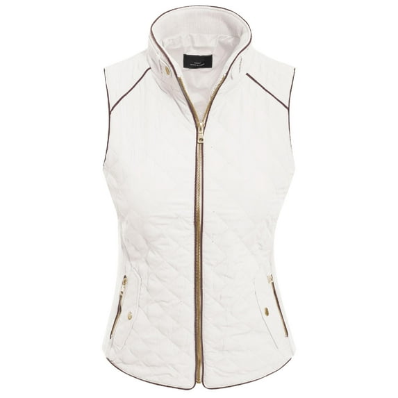 MixMatchy Women's Lightweight Stand Collar Zip Up Quilted Padding Pocket Vest