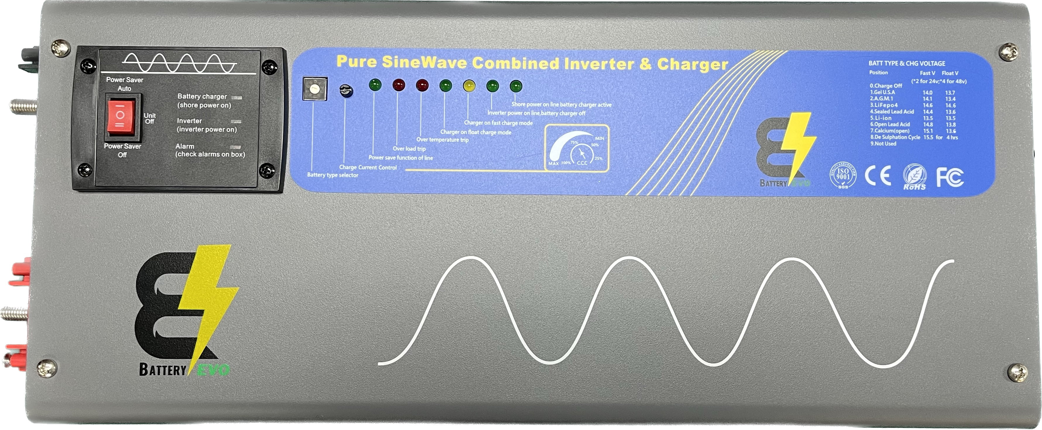 Battery EVO 3000 Watt Pure Sine Inverter Charger with Transfer Switch 12V 3kW Inverter