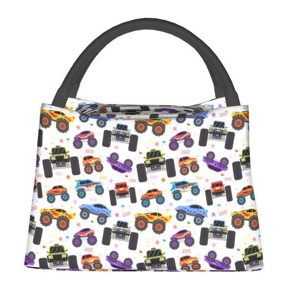 Easygdp Cartoon Monster Trucks1 Bolsa de Almuerzo Insulada Reutilizable, Bolsa de Mano y Bandolera para Oficina, Trabajo, Viajes