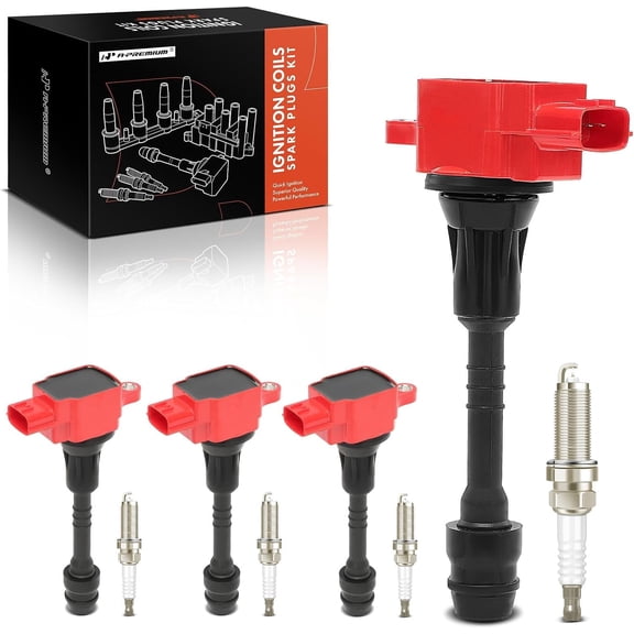 A-Premium (Red) Set of 8 Ignition Coil Pack and Iridium Spark Plugs Compatible with Nissan Sentra 2002 2003 2004 2005 2006 1.8L, Replace# 2244895F0A, 224488U715