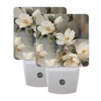 White Elegant Gardenia LED Night Light with Smart Sensor Plug Into Wall Dusk to Dawn 2 packs