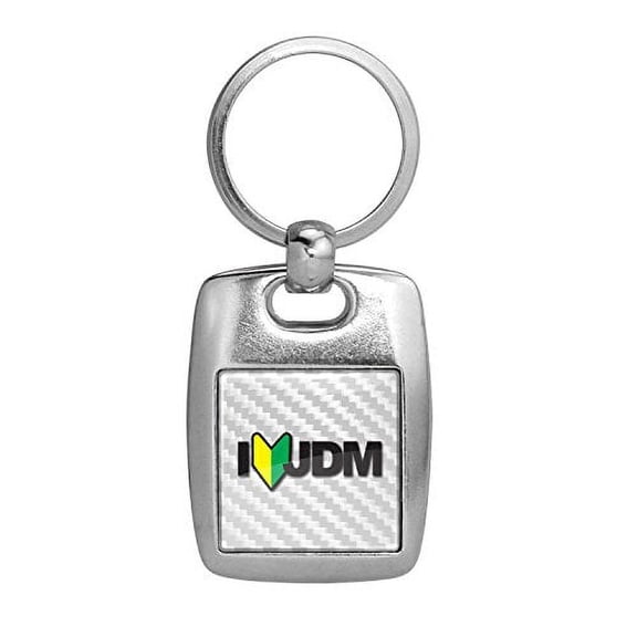 JDM I-Love-JDM White Carbon Fiber Backing Brush Metal Key Chain