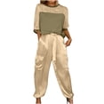 thumbnail image 2 of Homenesgenics 2-Piece Lounge Set Women's Spring and Summer V-Neck Loose Lapel Long Sleeved Shirt Wide Leg Pants Color Set Gold XXXXL, 2 of 9