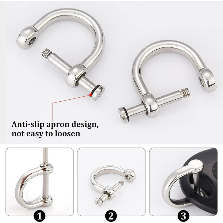 2Pcs D Ring Key Ring with Screw Shackle 304 Stainless Steel