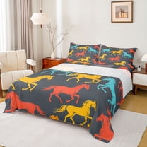 Castle Fairy Galloping Horse Twin Sheet Sets,Red Blue Yellow Bedding