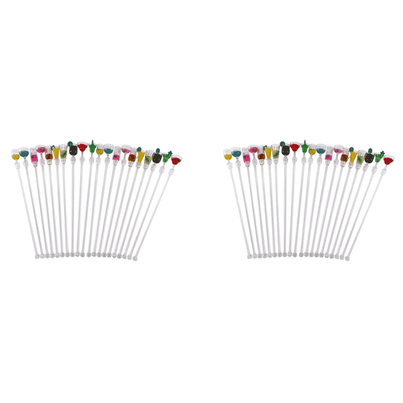 40Pcs Tropical Drink Stirrers Cocktail Drink Stirrers 9 Inch Mixer Bar with Wine Glass Patterns, Reusable Stirrers