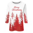 thumbnail image 3 of Vintage Christmas Shirt - Crewneck 3/4 Sleeve Christmas Tree Women Tops 00B White, 3 of 5