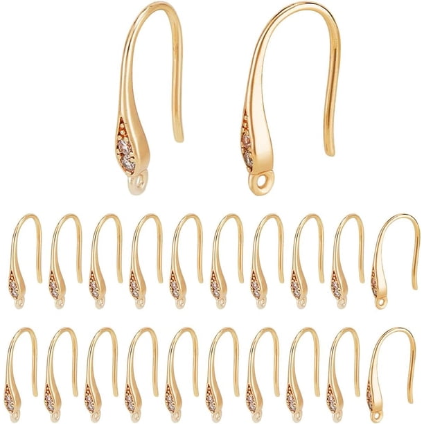 12 ganchos para pendientes de circonita cúbica chapados en oro de 18 quilates con aro de diamantes de imitación, alambres para pendientes franceses, accesorios para pendientes en blanco.