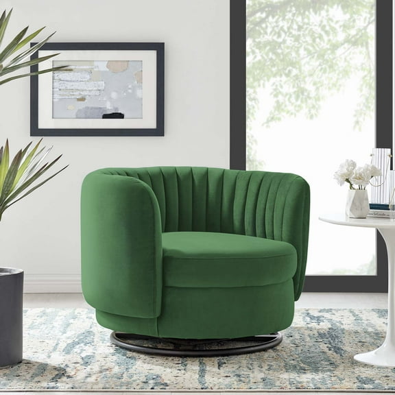 Modway Embrace Tufted Performance Velvet Swivel Chair in Black Emerald