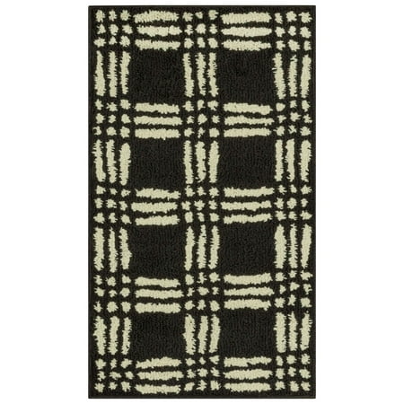 Mainstays Transitional Grid Plaid Black Indoor Accent Rug 20 x 34