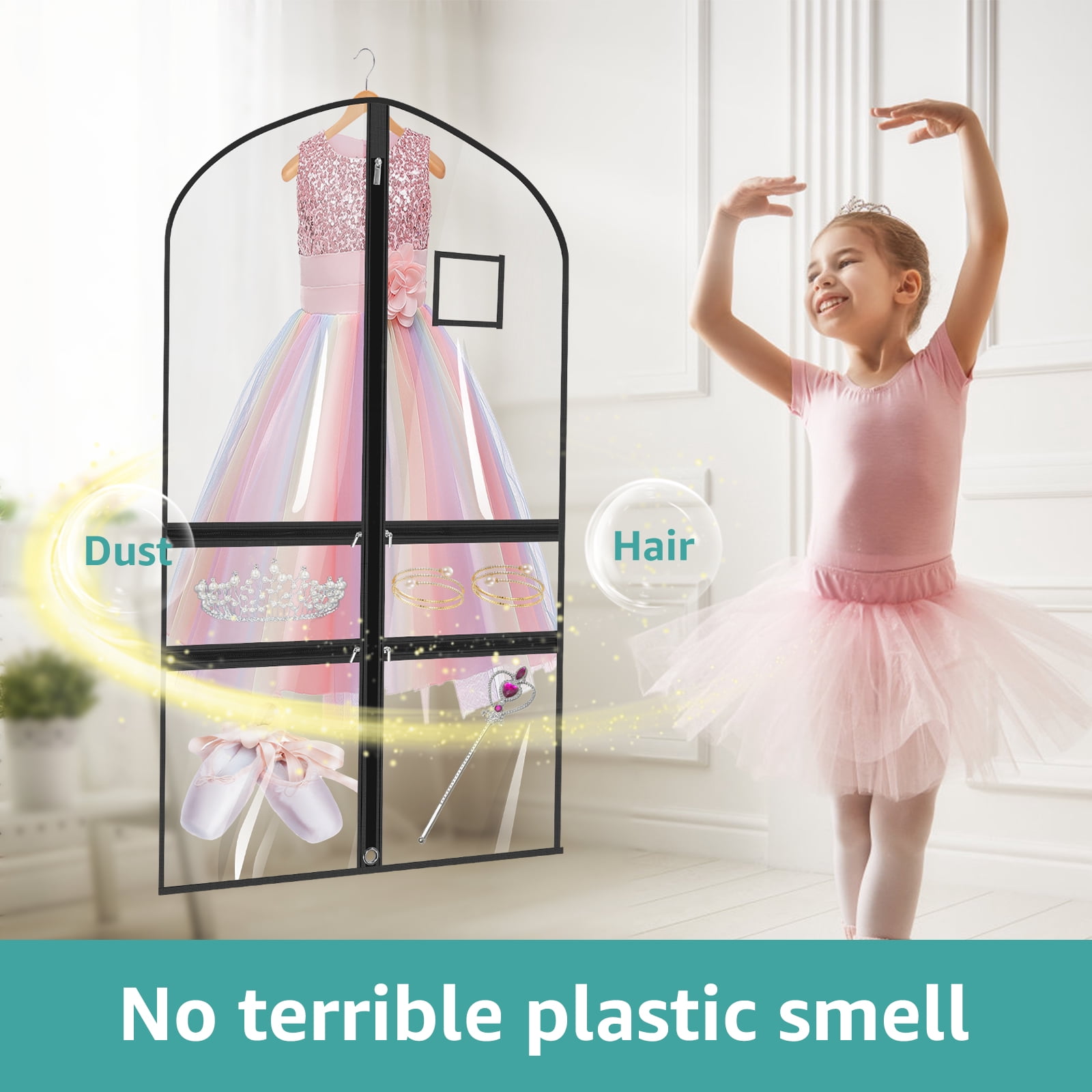 4/8 Pack Dance Garment Bag 40" x 22" PVC Clear Costume Bag for Dancer with 4 Zippered Pocket for Hanging Clothes for Dance Competition Recital Travel and Closet Storage