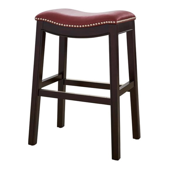 New Ridge Home Goods Julian 25" Faux Leather Counter Height Barstool in Red