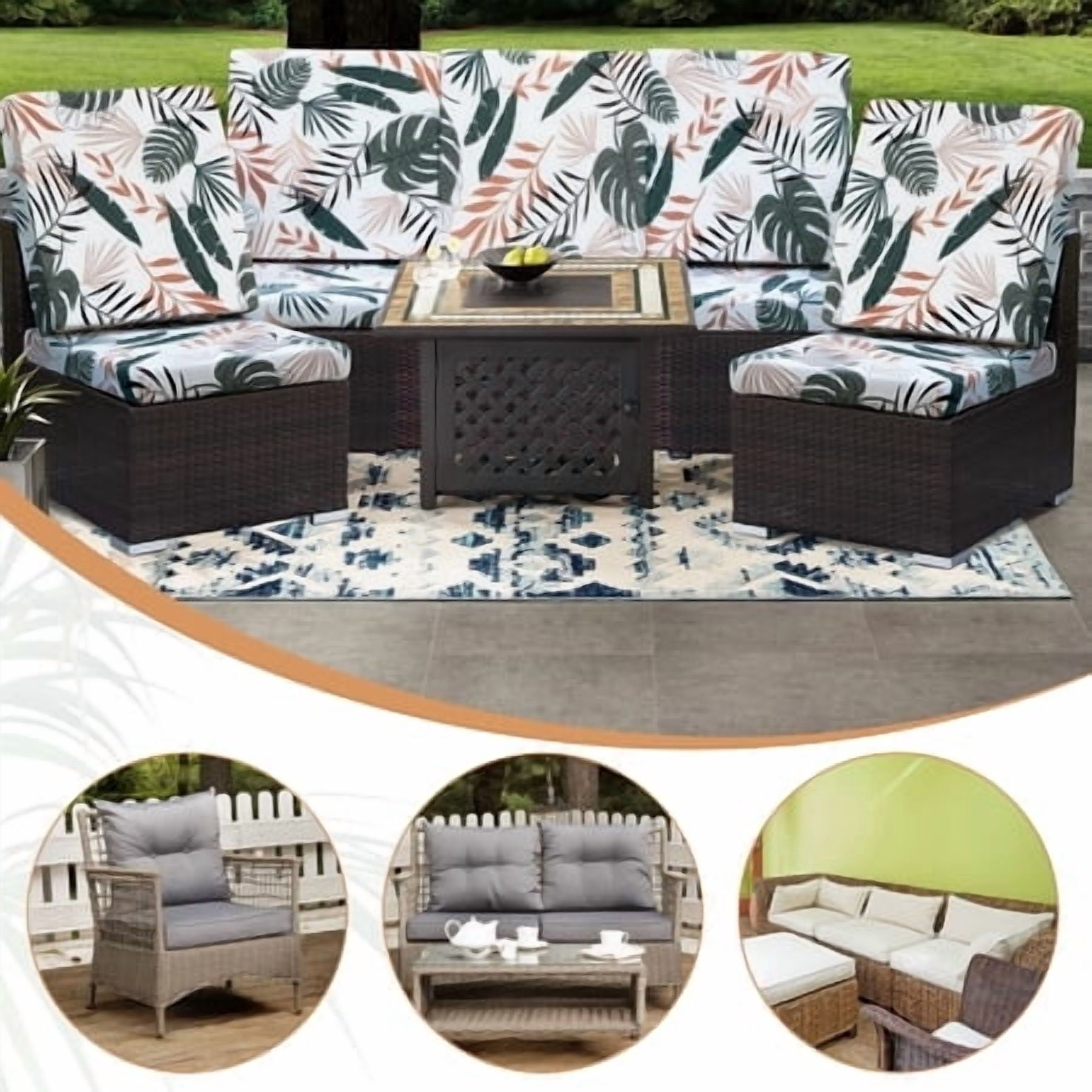 SHANNA 8 Pack Printed Patio Stretch Sofa Cushion Covers, Floral Pattern Outdoor Sofa Cushion Covers, Replacement Washable Couch Chair Cushion Covers Porch Patio Furniture Protector