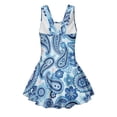 thumbnail image 5 of COEQINE Classic Tankini Style Swim Dress for Girls, U-Neckline V-Back Straps Bathing Suit with Attached Skirt, for Swim Lessons, Summer Camp, Sizes 8-9, Boho Paisley Pattern Blue, 5 of 8