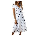 thumbnail image 1 of WildPinky Summer Ploka Dot Print Midi Dress Women Sexy V-neck Short Sleeve Sashes Beach Sundresses Casual Holiday A-line DressL Gao Jinjia LED, 1 of 2