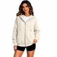 thumbnail image 5 of Hearthz Women Zip Up Hoodie Jacket Solid Color Drop Shoulder Womens Hoodies Zip Up Fall Winter Warm Sweatshirts for Women Trendy with Pocket Beige S, 5 of 6