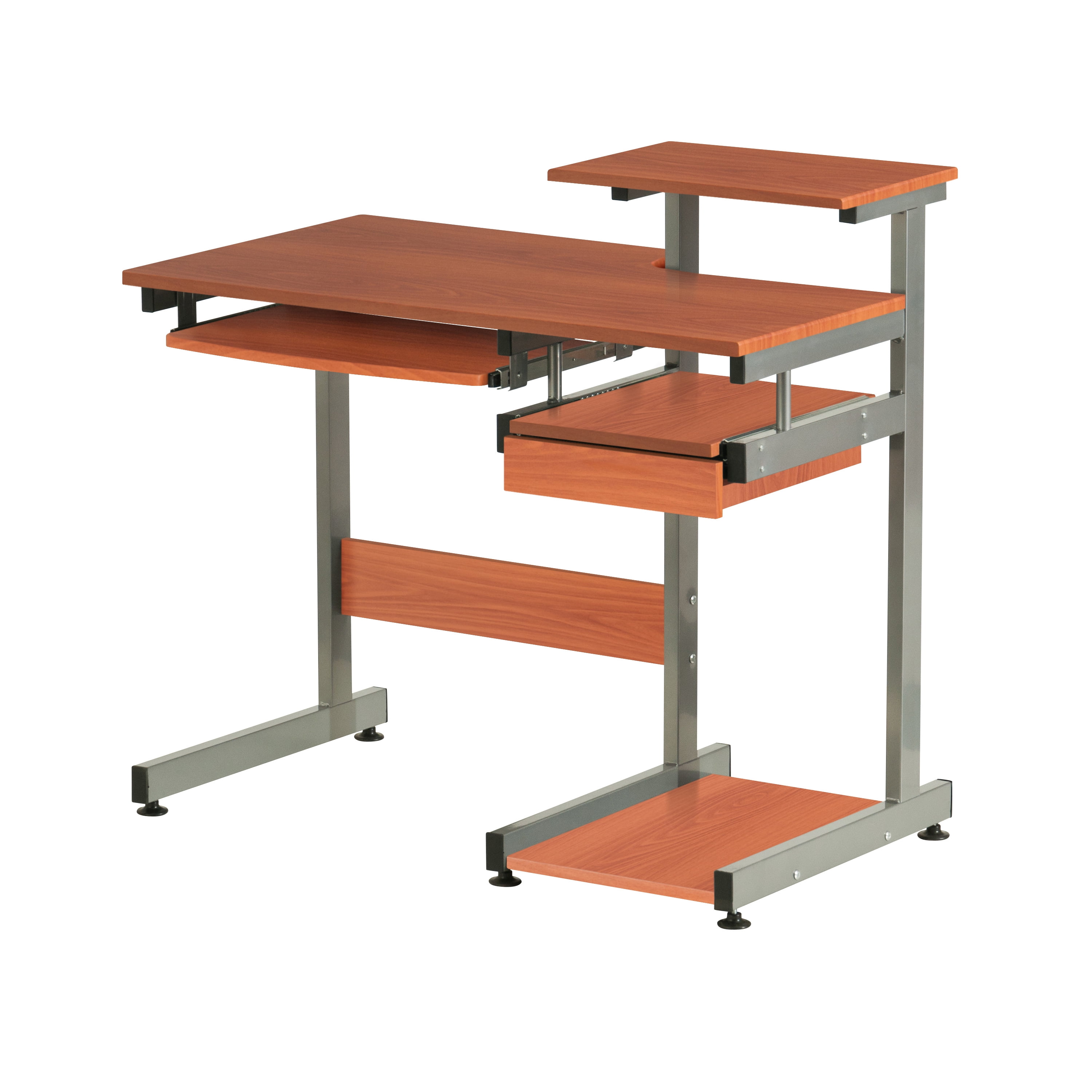 Woodgrain Complete Computer Workstation Desk, Moisture Resistant MDF Writing Table with Pullout Keyboard Tray, CPU Shelf & Storage Drawer, Scratch-Proof Steel Frame for Home Office