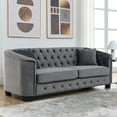 thumbnail image 3 of Modern Chesterfield Velvet Sofa, 3-Seater Upholstered Couch with 2 Pillows, Leisure Lounge Sofa for Living Room, Bedroom, Apartment, Office, Grey, 3 of 9