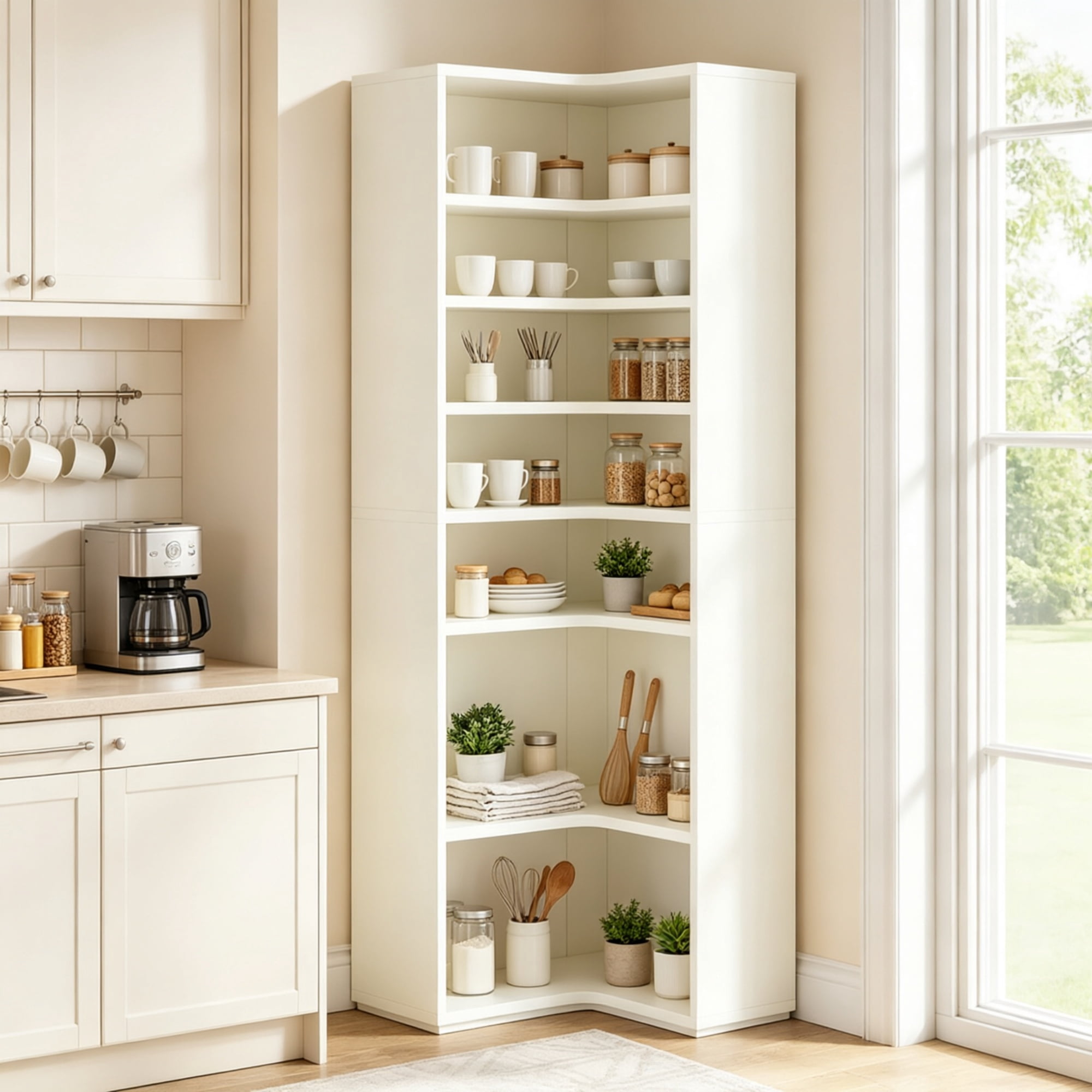 Astoutdoor 9 Tier L Shaped Bookcase Display Shelf, MDF Corner Storage Rack, 38.58 in