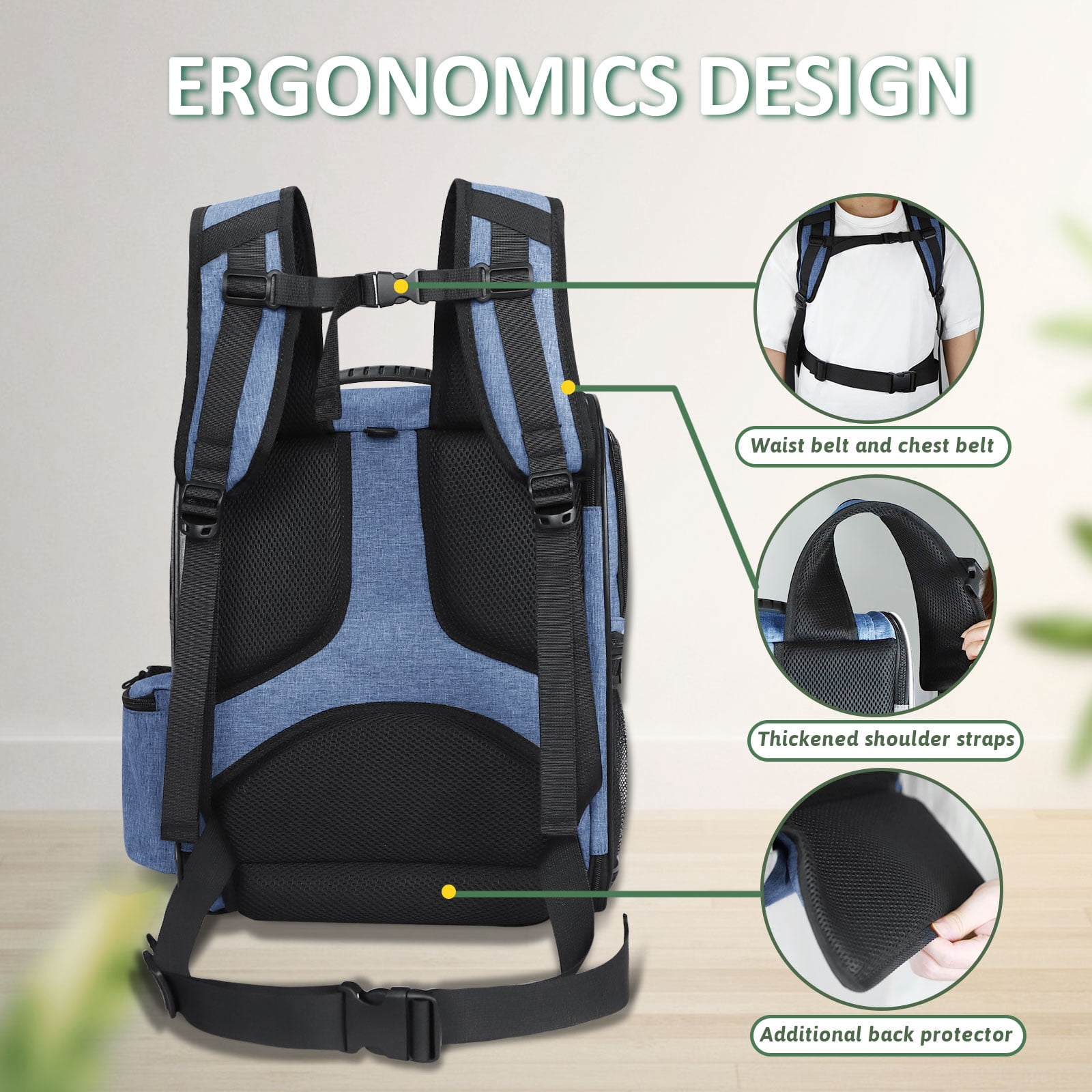 PETSKD Pet Carrier Backpack for Dogs Cats, 13x11x16.5 inches Outdoor Travel Backpack with with Safety Lock Zipperl, Large Space Foldable Backpack for Pets Under 20 lbs, Blue