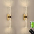 thumbnail image 1 of Apliques de pared de cristal recargables inalámbricos que funcionan con pilas, juego de 2 | Luces de pared de cristal de oro cepillado, apliques de batería, decoración de pared, luz de cuadro para sal, 1 of 1