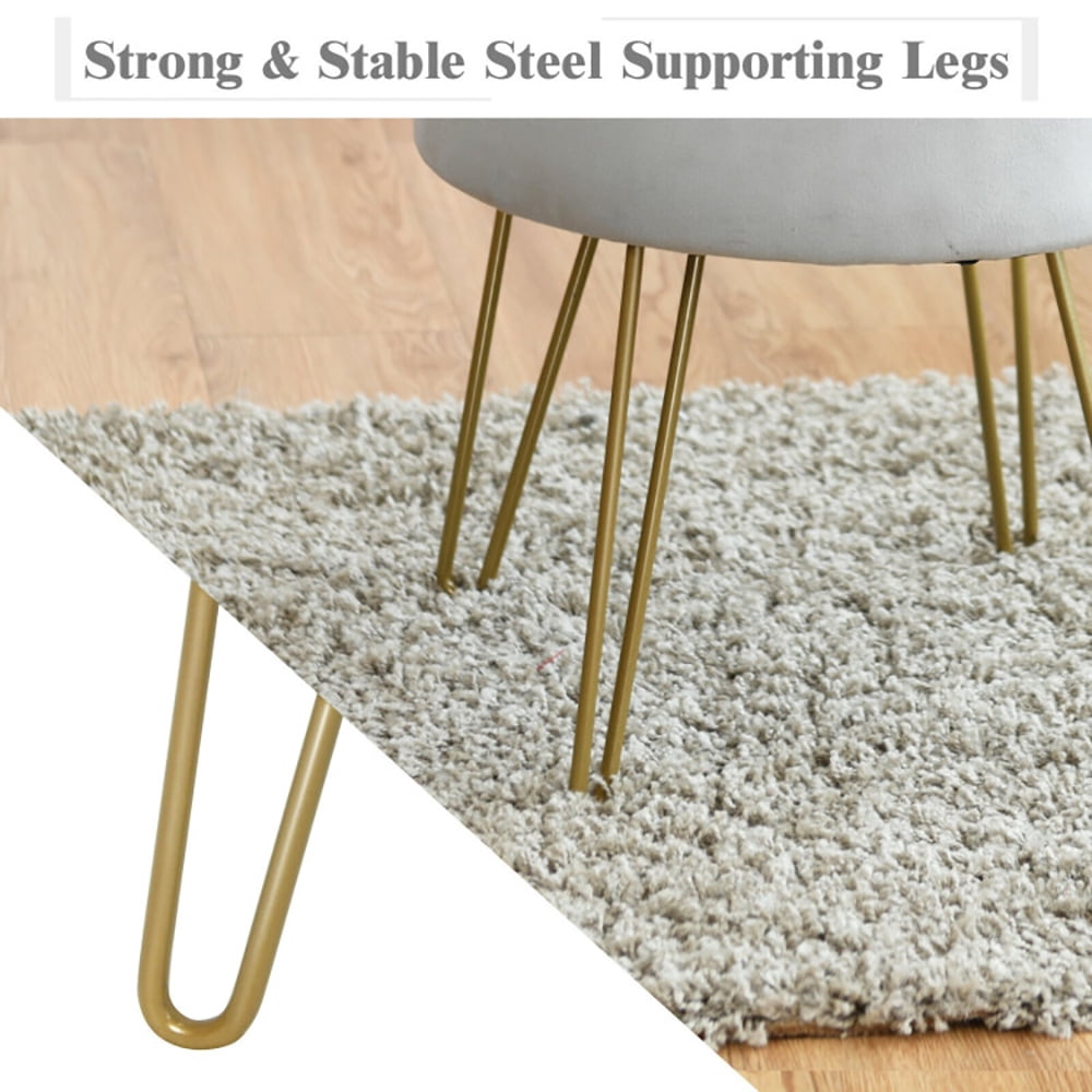 Finihen Round Velvet Storage Ottoman, Footrest Stool, Vanity Chair with Metal Legs, for Living Room, Bedroom, Gray Finihen Round Velvet Storage Ottoman, Footrest Stool, Vanity Chair with Metal Legs, for Living Room, Bedroom, Gray