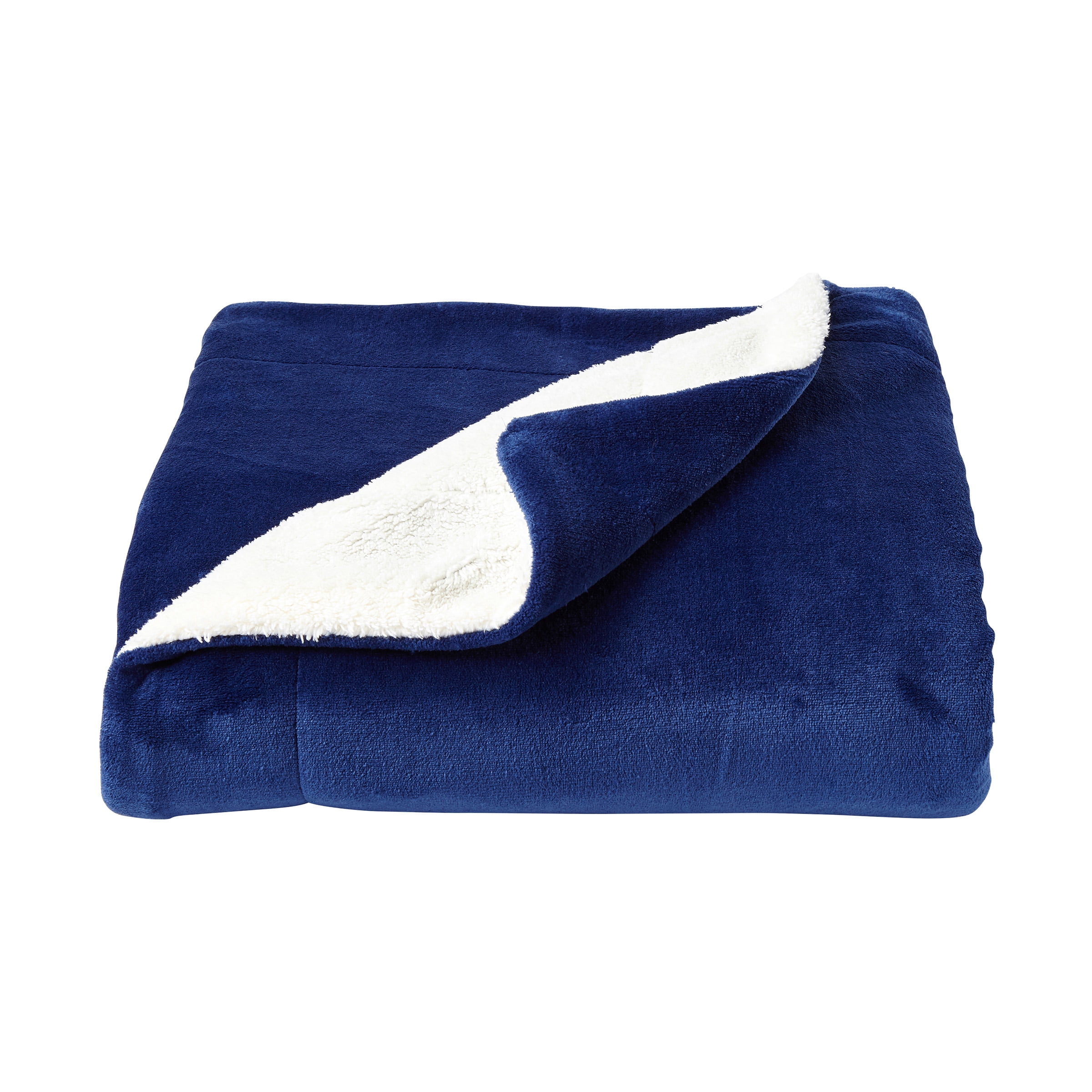 Poly Fleece Sherpa – Oversized Plush Woven Polyester Sherpa Fleece Solid Color Throw by Somerset Home (Midnight and White)