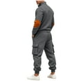 thumbnail image 4 of RYDCOT Men's 2 Piece Outfits Long Sleeve Pocket 1/4 Zipper Polo Sweatshirt and Cargo Sweatpants Tracksuit Set Dark Gray, 4 of 9