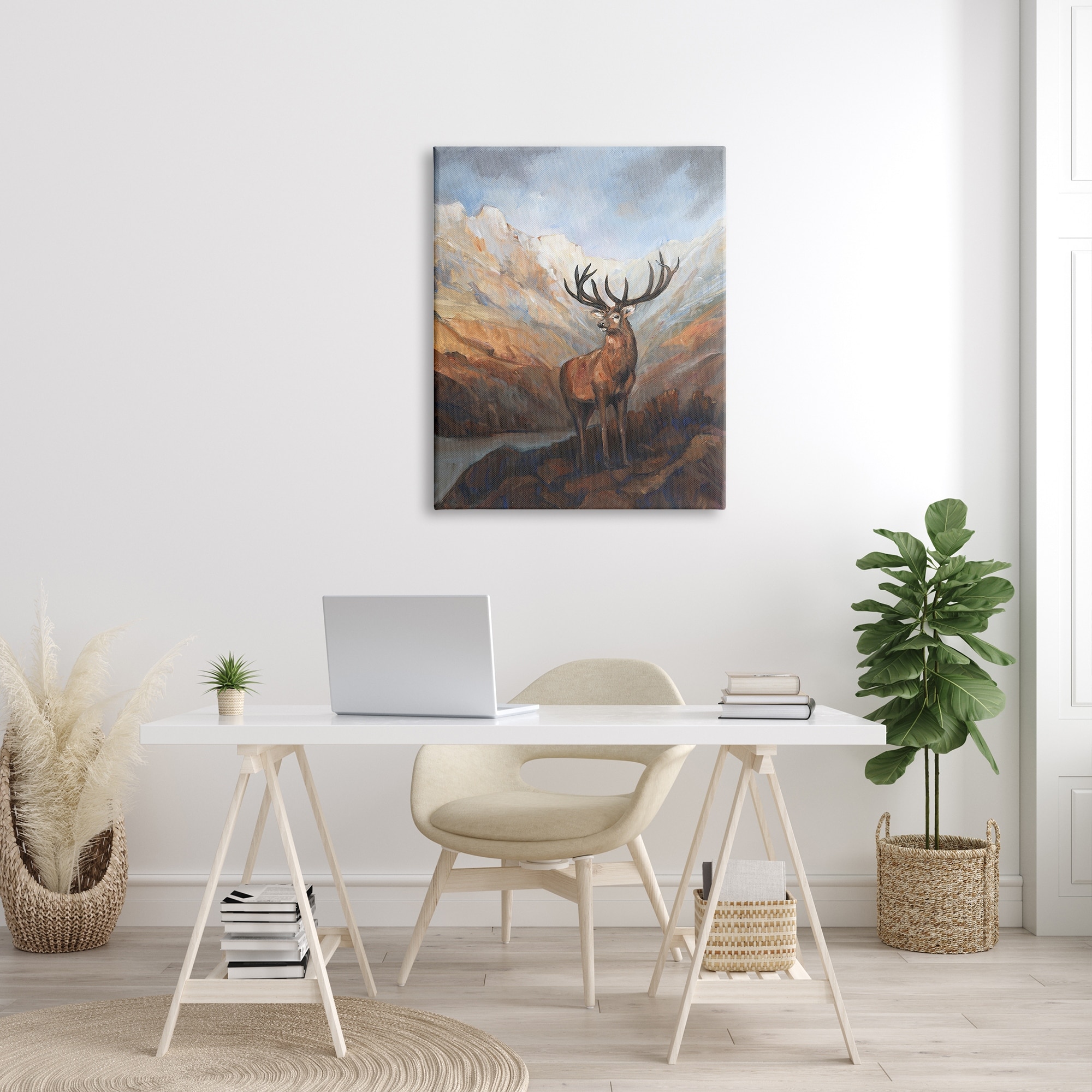 Stupell Wild Deer Breathtaking Mountain View Animals & Insects Painting Gallery Wrapped Canvas Print Wall Art