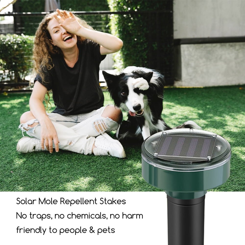 KingFurt Solar Mole Repellent Ultrasonic Rodents Mice Repellent, 8-Pack, Square and Round