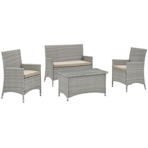Bridge 4 Piece Outdoor Patio Patio Conversation Set - Light Gray Beige
