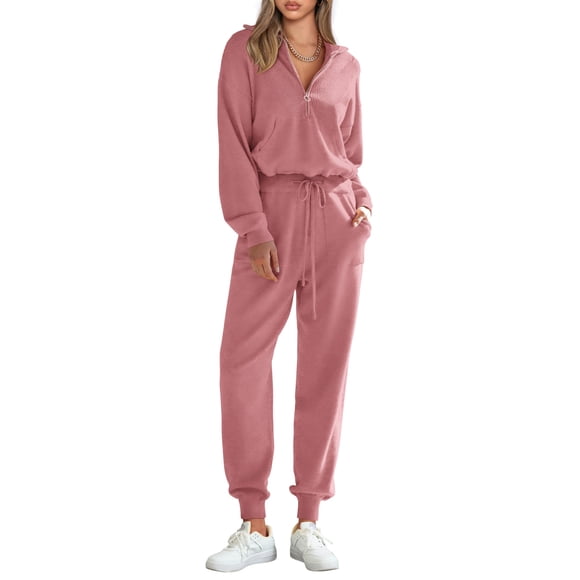 Conjunto Deportivo PRETTYGARDEN para Mujer 2 Piezas con Suéter y Pantalón Rosa Talla L
