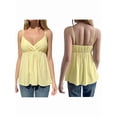 thumbnail image 3 of Women's Sleeveless Babydoll Deep Neck Spaghetti Strap Flared Hem Flowy Tank Top for Daily Wear Yellow L, 3 of 7