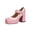 Pink, variant on Black Ladies Plus Size Color Blocked High Heels Waterproof Thick Sole Thick Heel Toe Versatile Footwear