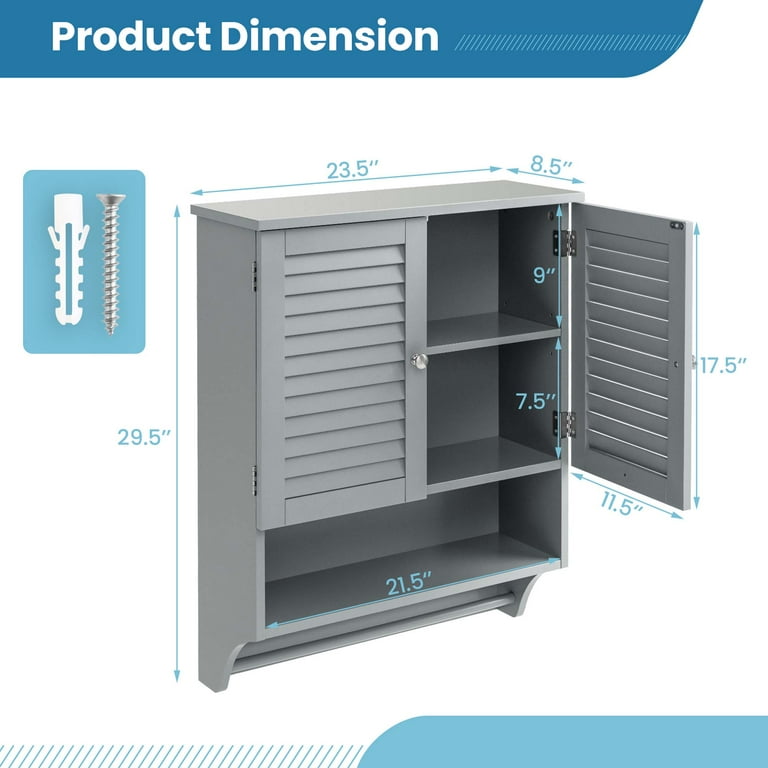 Costway Bathroom Wall Mounted Medicine Cabinet with Louvered Doors 
