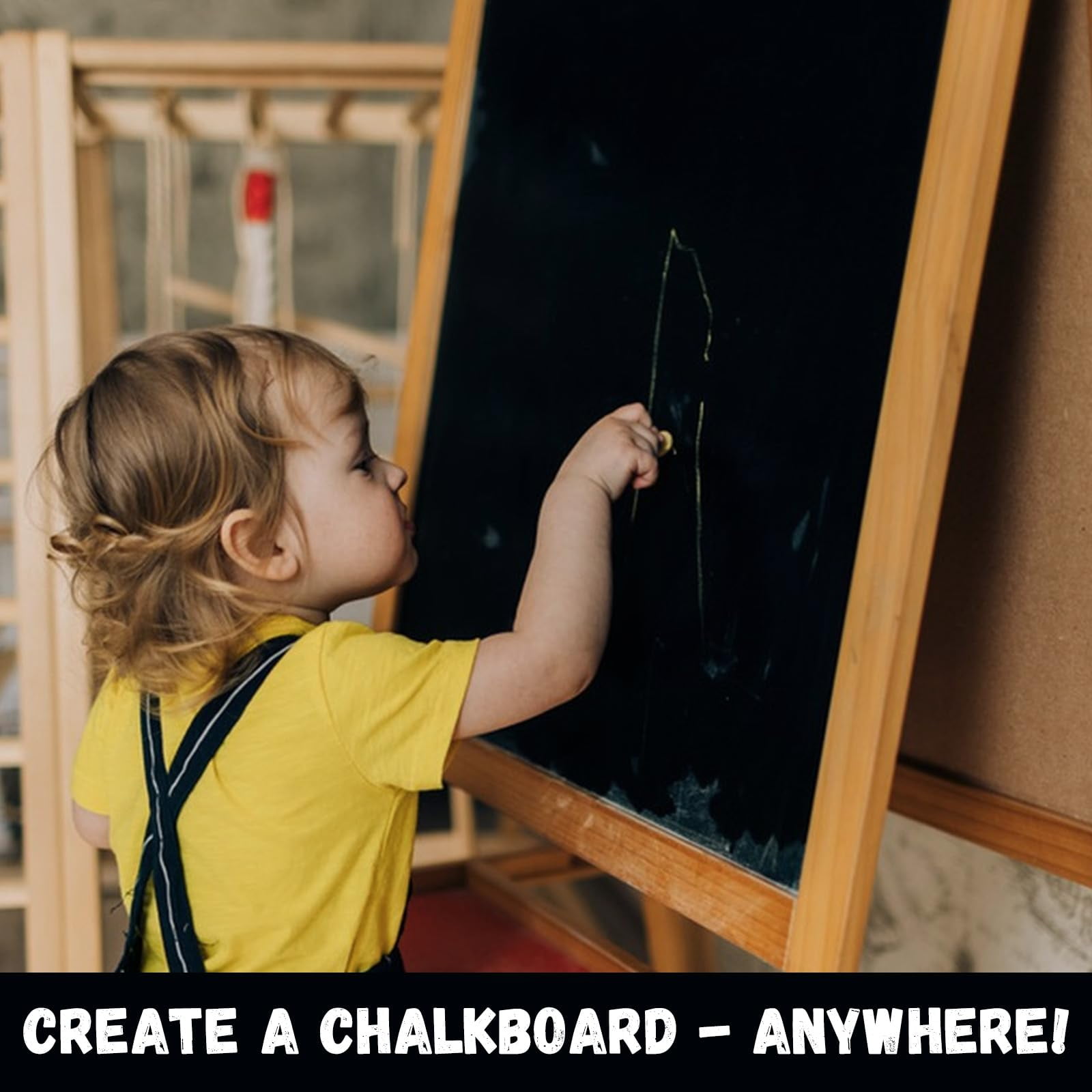 Black Chalkboard Paint (32 FL Oz) - Matte Finish, Non-Toxic, Quick-Drying & Easy Clean | Durable DIY Paint for Walls, Wood, Metal, Glass | Ideal for Kids Room, Kitchen, Classroom Decor